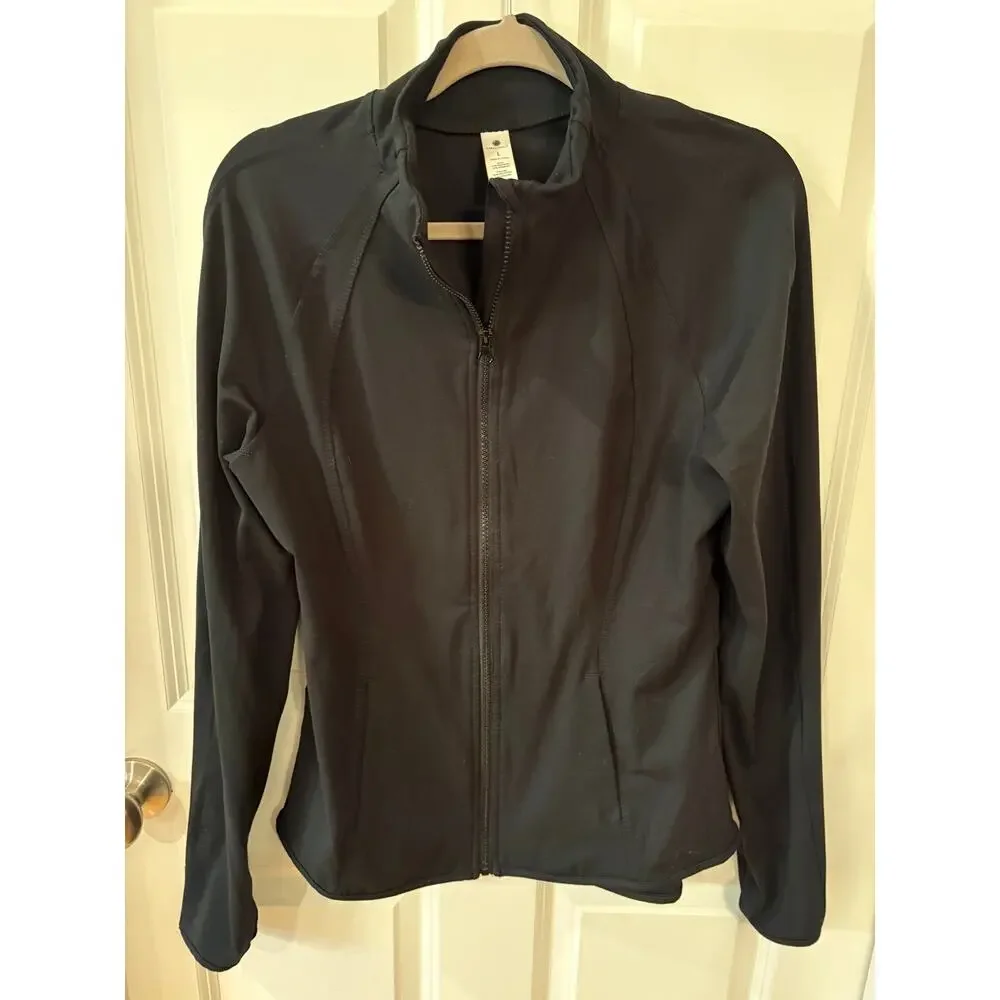 Yogalicious Black Womens Full Zip Jacket Pockets Thumb Holes Stretch Size L